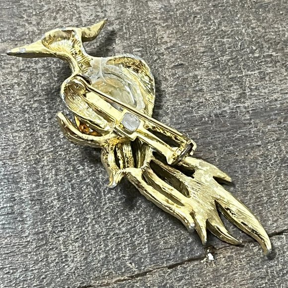 Vintage Beautiful Gold Tone Peacock Brooch Pin Jewel Bird Brooch - Picture 2 of 9